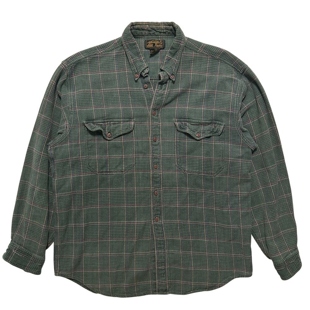 VTG 90's Eddie Bauer Plaid Cotton Long Sleeve Button Down Shirt Green XL